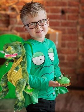 Plush Green Dino Reptile Backpack with Red Mouth